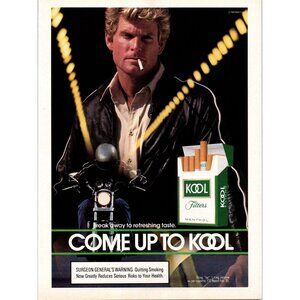 1986 Kool Cigarettes Vintage Print Ad Motorcycle Leather Jacket Tunnel Lights
